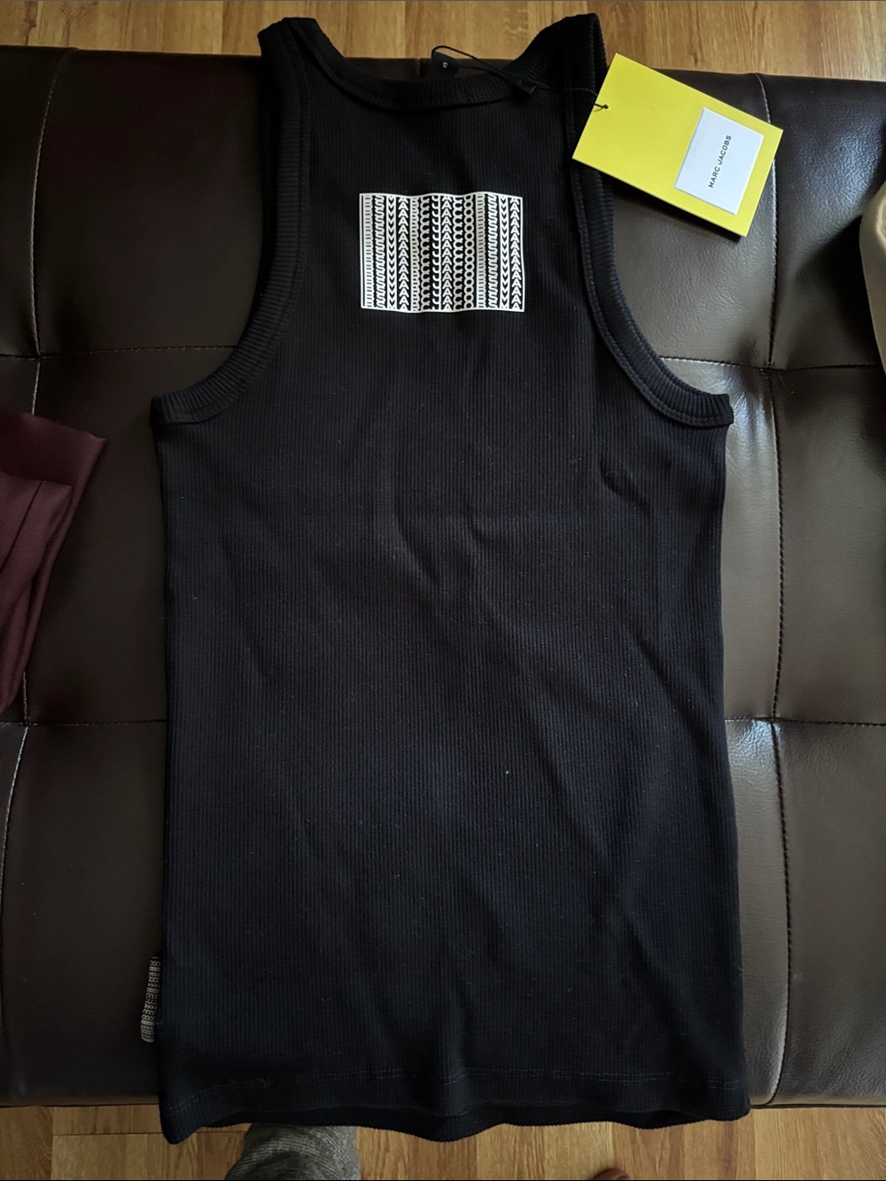 Marc Jacobs Black Ribbed Tank with White Geometric Patch